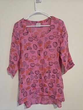 Click Pink Abstract Print Linen Blouse